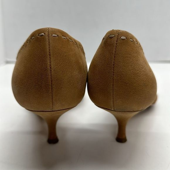 Prada Heels Low Kitten Heel Pointed Toe Buckle Suede in Light Brown Size 42 12 - Picture 7 of 16